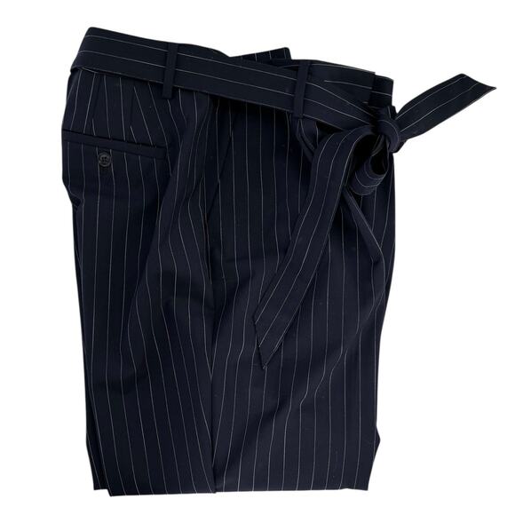 Talbots Pintripe Pants High Waist Slim Ankle Stretch Size 10 Classic Belted Navy - Picture 5 of 9